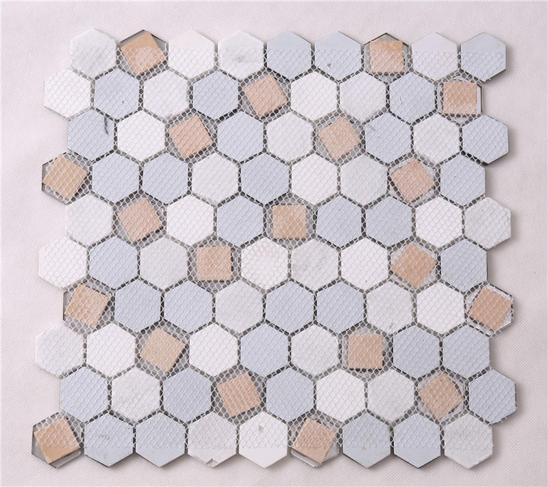 Modern Hexagon Glass Mixed Stone Mosaic Tiles HSL37