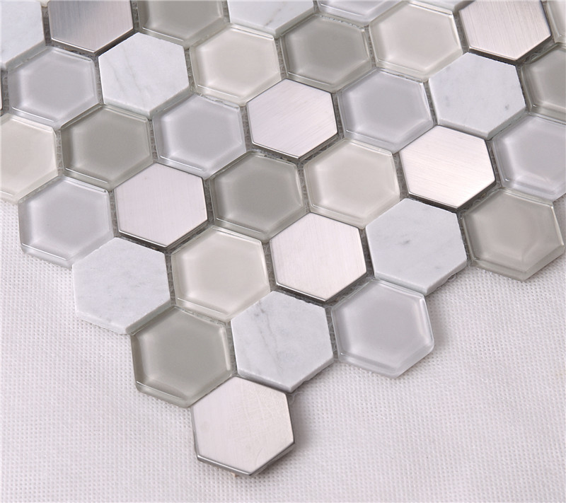 Modern Hexagon Glass Mixed Stone Mosaic Tiles HSL37