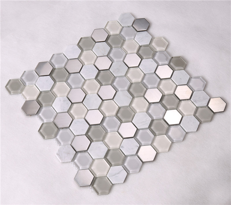 Modern Hexagon Glass Mixed Stone Mosaic Tiles HSL37