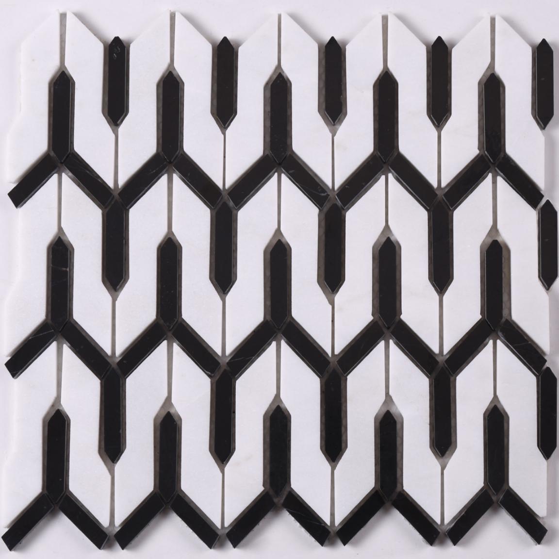 HSC165 Carrar White Mixed Black Arrow Stone Mosaic Tile for Floor Bathroom