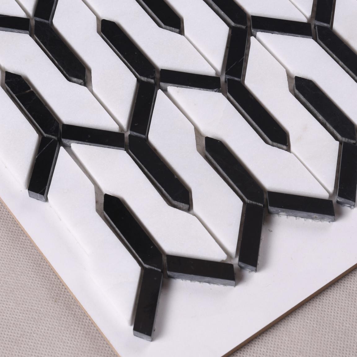 HSC165 Carrar White Mixed Black Arrow Stone Mosaic Tile for Floor Bathroom
