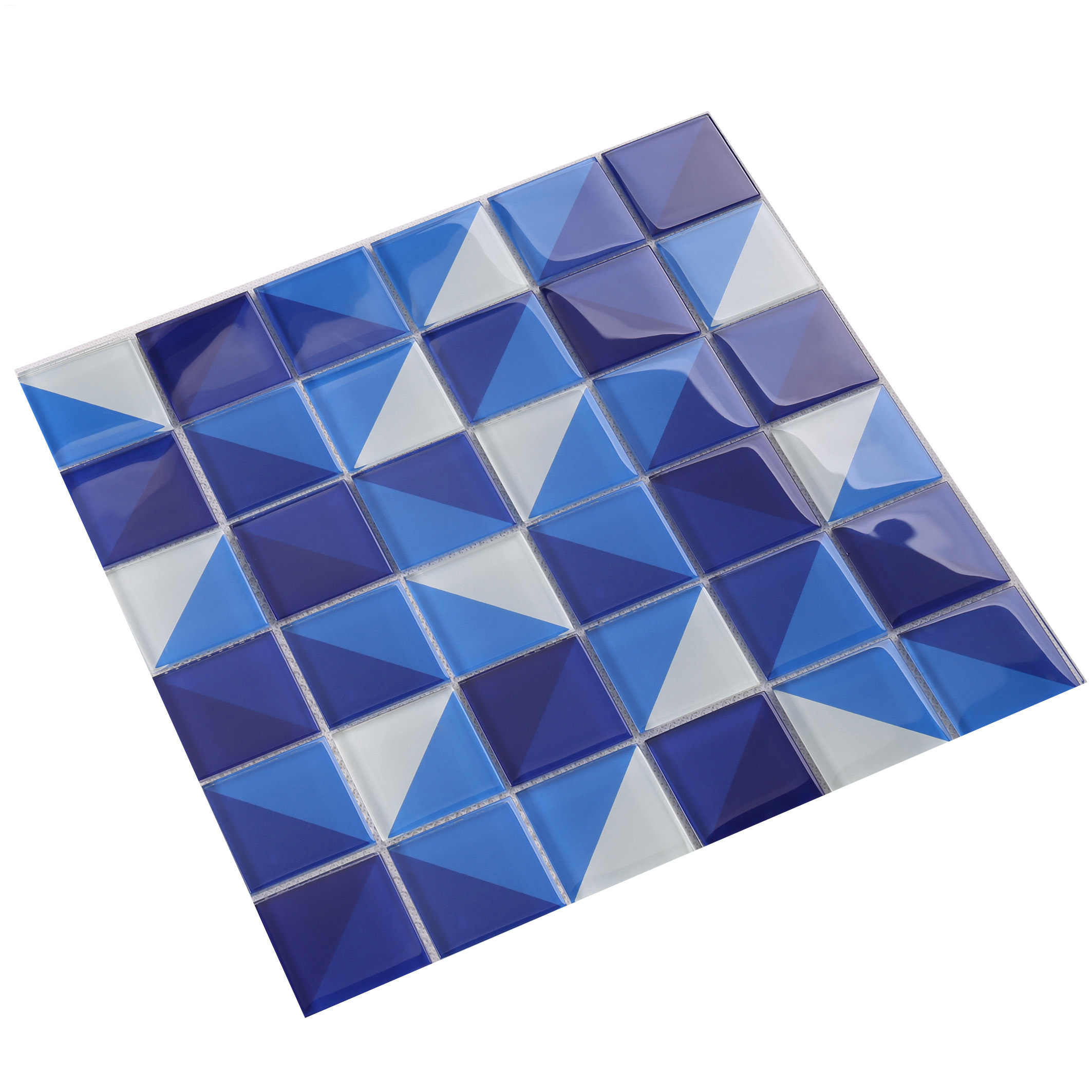 Classic Style Artistic Square Blue Glass Pattern Swimming Pool Tile HT04