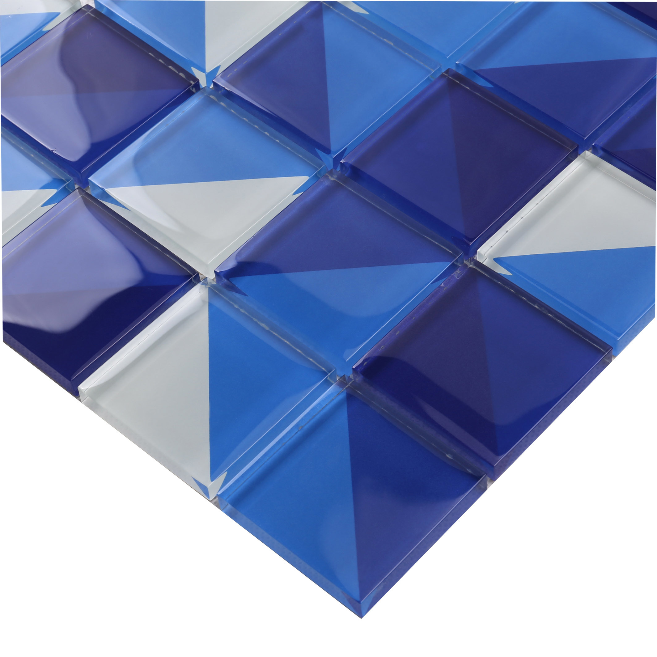 Classic Style Artistic Square Blue Glass Pattern Swimming Pool Tile HT04