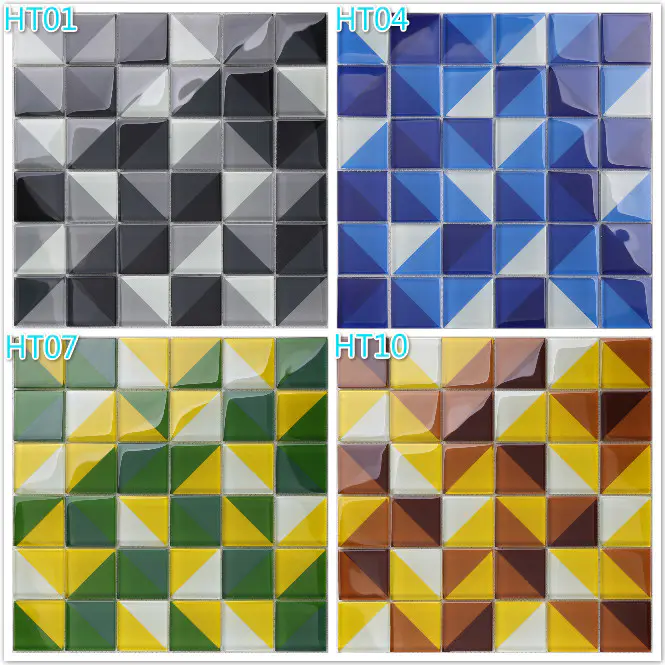 Classic Style Artistic Square Blue Glass Pattern Swimming Pool Tile HT04