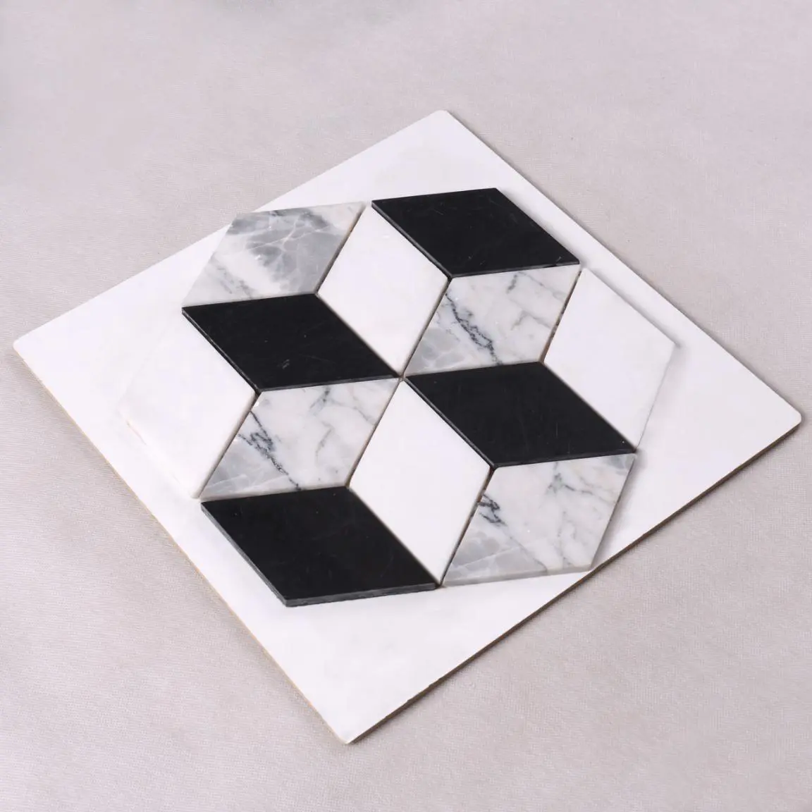 HSC115 Factory Direct Sale White Mixed Black 3d Marble Mosaic Floor Tile