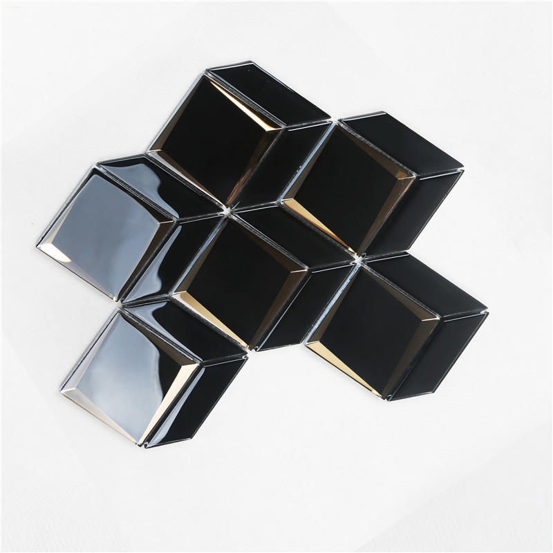 Newest Arrival Luxurious Black Bevel Glass Mosaic For wall HMB177