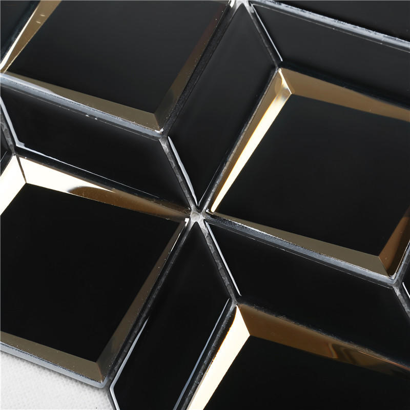 Newest Arrival Luxurious Black Bevel Glass Mosaic For wall HMB177
