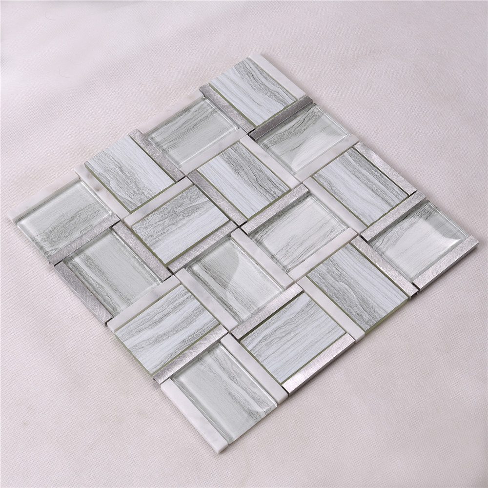 HYT01 Glass Mix Marble and Metal Square Mosaic Tile for kitchen, Hotel, Bar Desk Decor