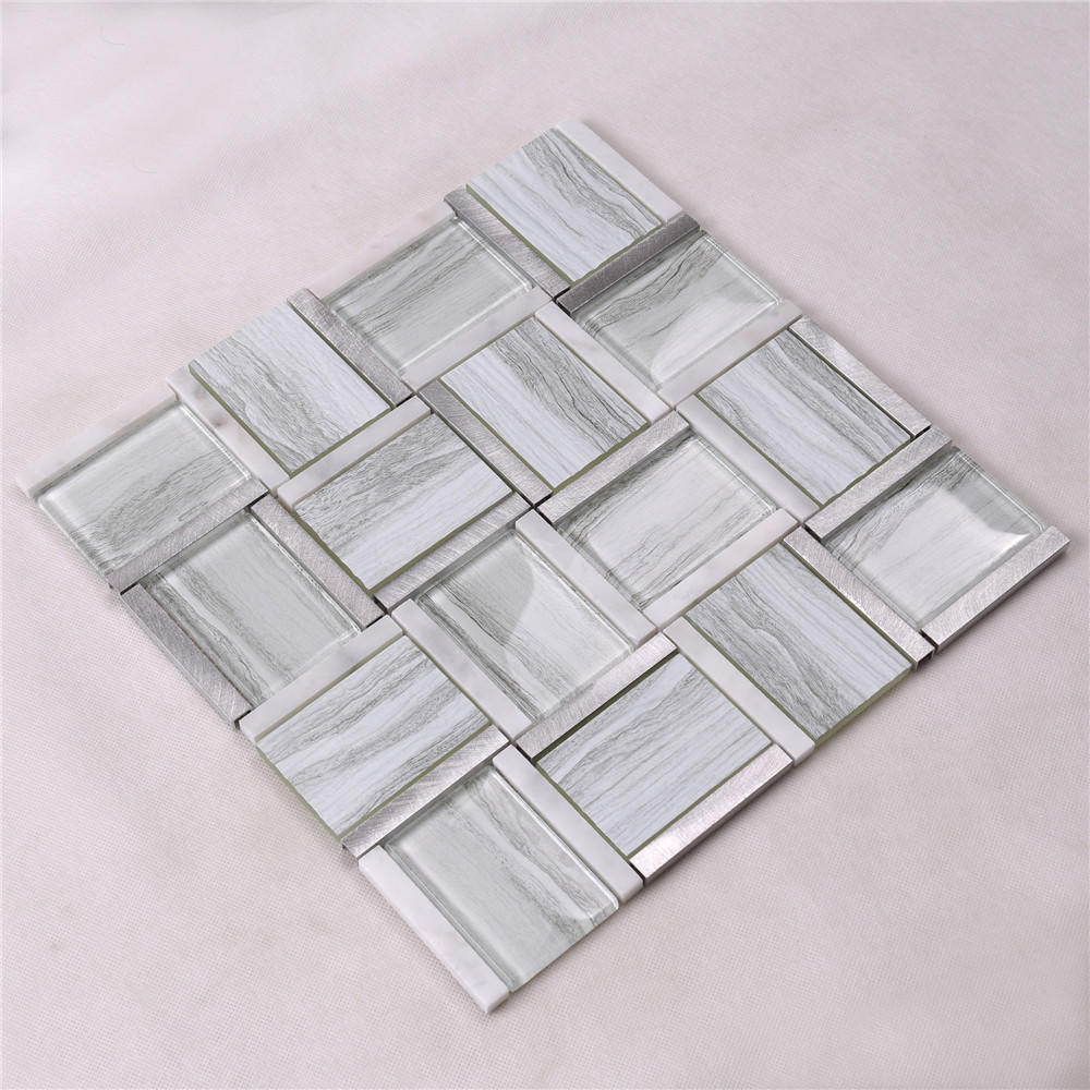 HYT01 Glass Mix Marble and Metal Square Mosaic Tile for kitchen, Hotel, Bar Desk Decor