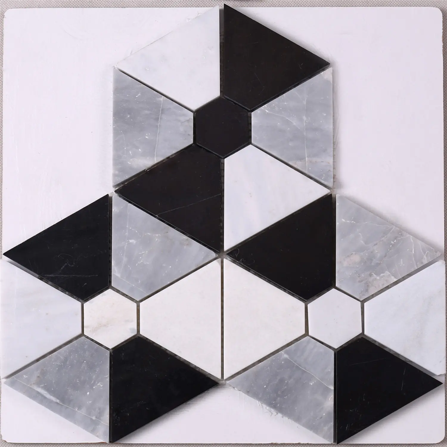 Hexagon Combination Shape White Mixed Black Stone Mosaic Floor Tile