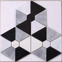 Hexagon Combination Shape White Mixed Black Stone Mosaic Floor Tile