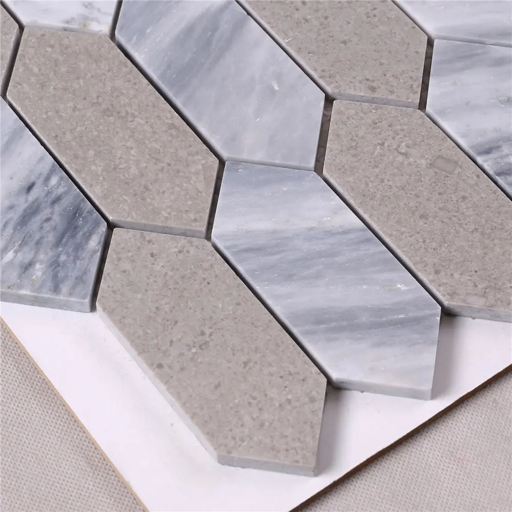 HSC48 Brown Mixed Gray Arrow Stone Mosaic Floor Tile