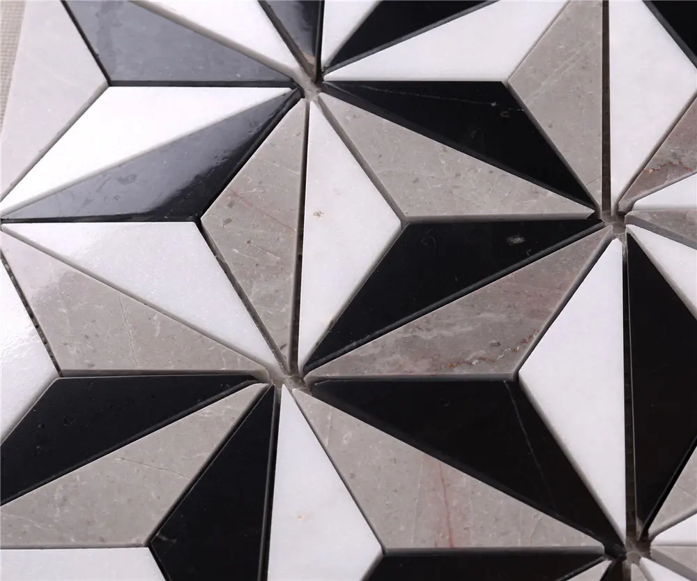 Classic White Mixed Black Stone Marble Backsplash Mosaic Floor Tile HSC89