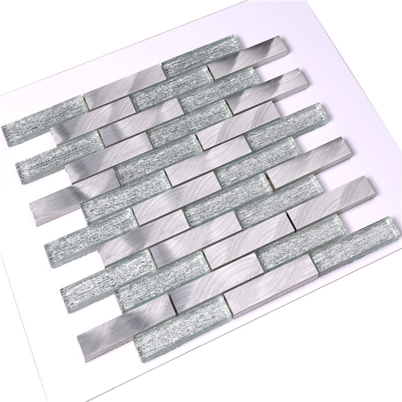 Grey Glass and Alu Mosaic Wall Tiles for Kitchen