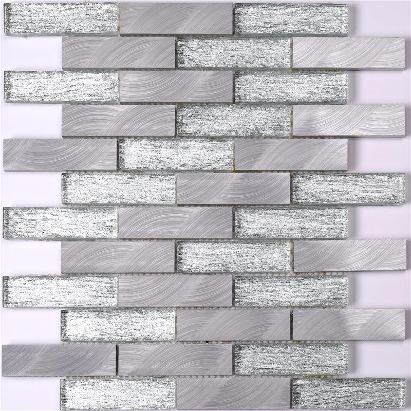 Grey Glass and Alu Mosaic Wall Tiles for Kitchen
