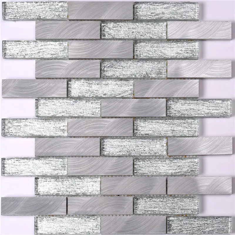 Grey Glass and Alu Mosaic Wall Tiles for Kitchen