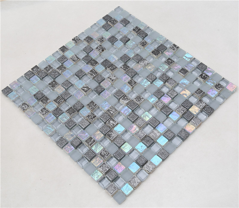 Gray Iridescent Square Shape Classic Glass Mosaic Tiles For Decoration