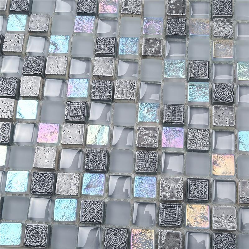 product-Gray Iridescent Square Shape Classic Glass Mosaic Tiles For Decoration-Heng Xing-img