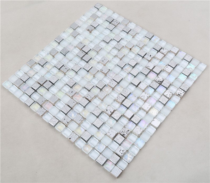 Super White Iridescent Eletrocplating Glass Mosaic For Bathroom Wall