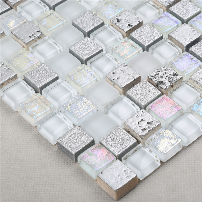 Super White Iridescent Eletrocplating Glass Mosaic For Bathroom Wall