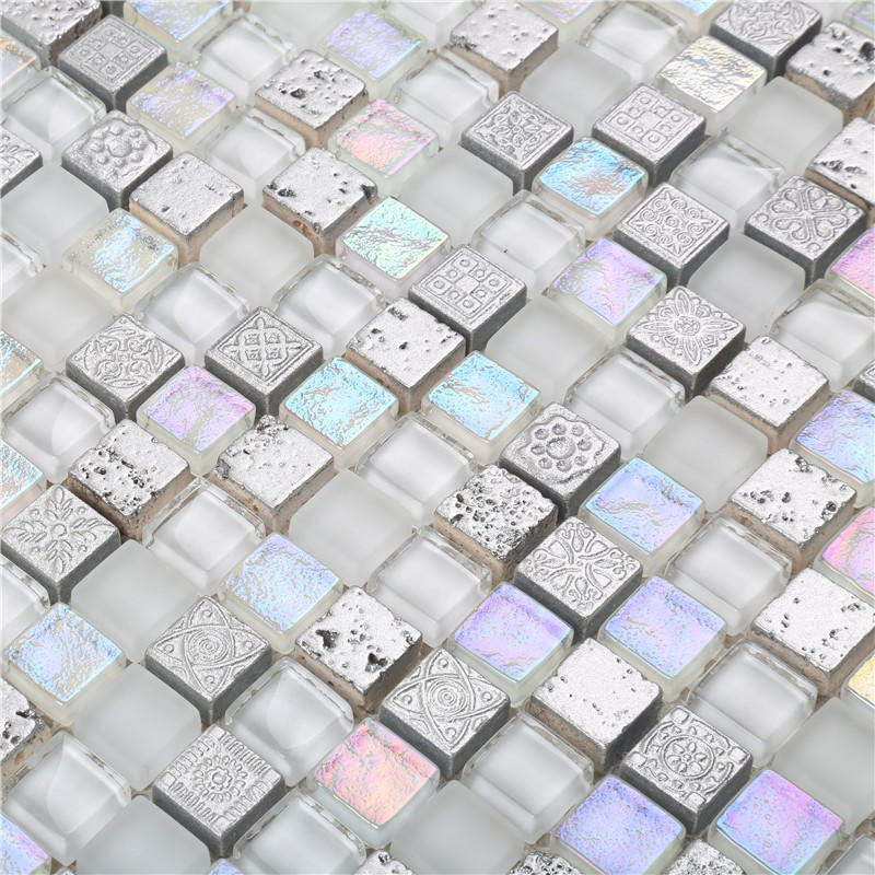 Super White Iridescent Eletrocplating Glass Mosaic For Bathroom Wall