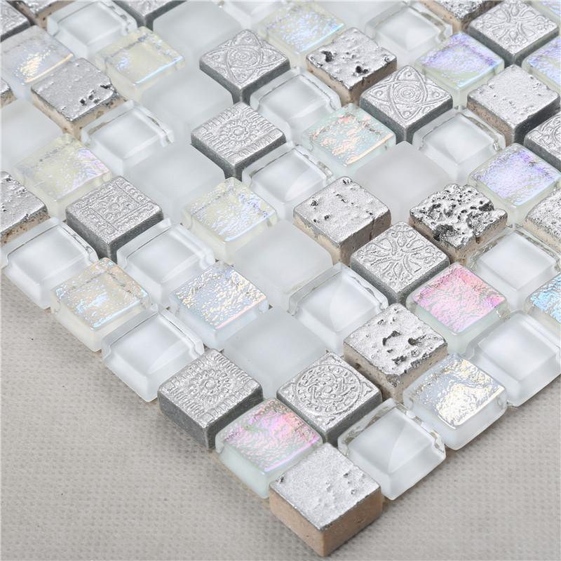 product-Super White Iridescent Eletrocplating Glass Mosaic For Bathroom Wall-Heng Xing-img