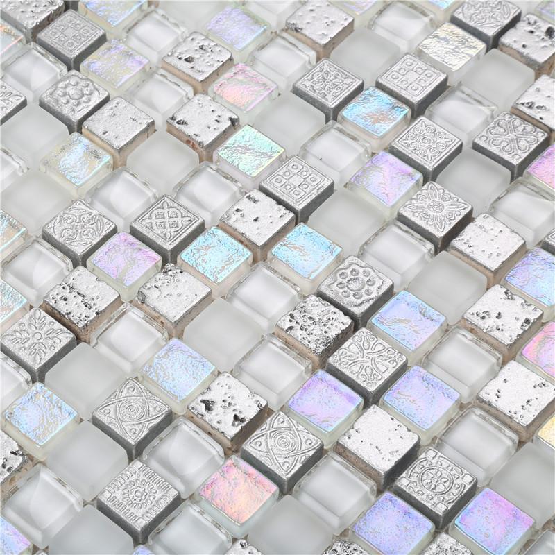 product-Heng Xing-Super White Iridescent Eletrocplating Glass Mosaic For Bathroom Wall-img