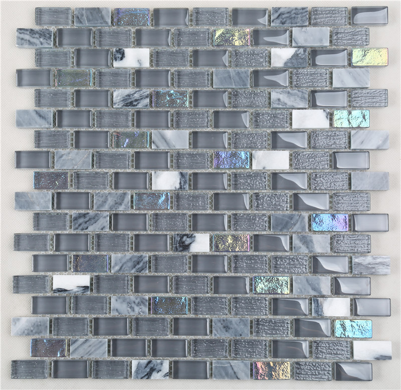 Gray Iridescent 15*30 Electroplating Glass Mix Stone Mosaic TIles