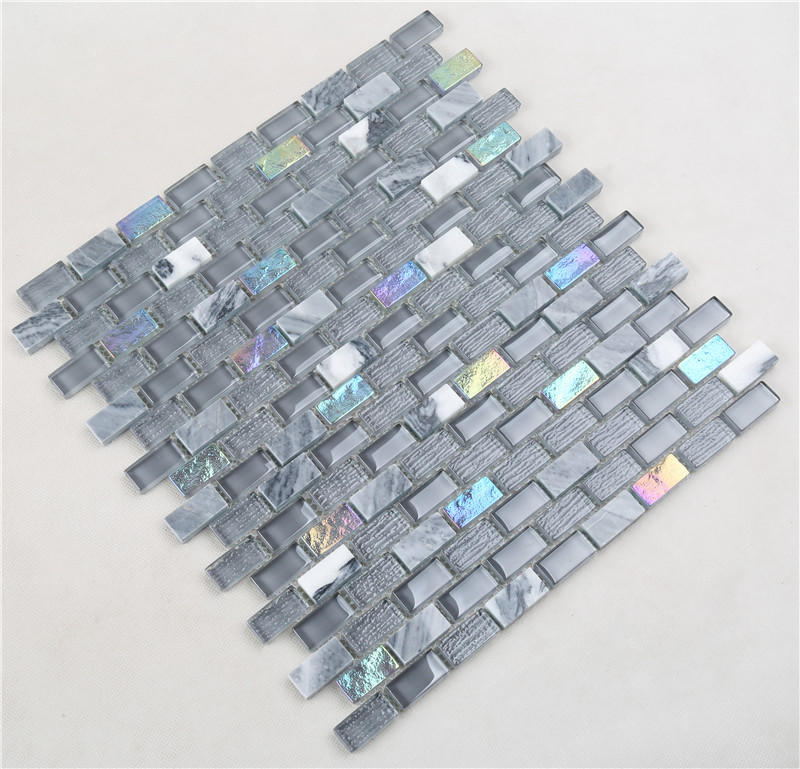Gray Iridescent 15*30 Electroplating Glass Mix Stone Mosaic TIles