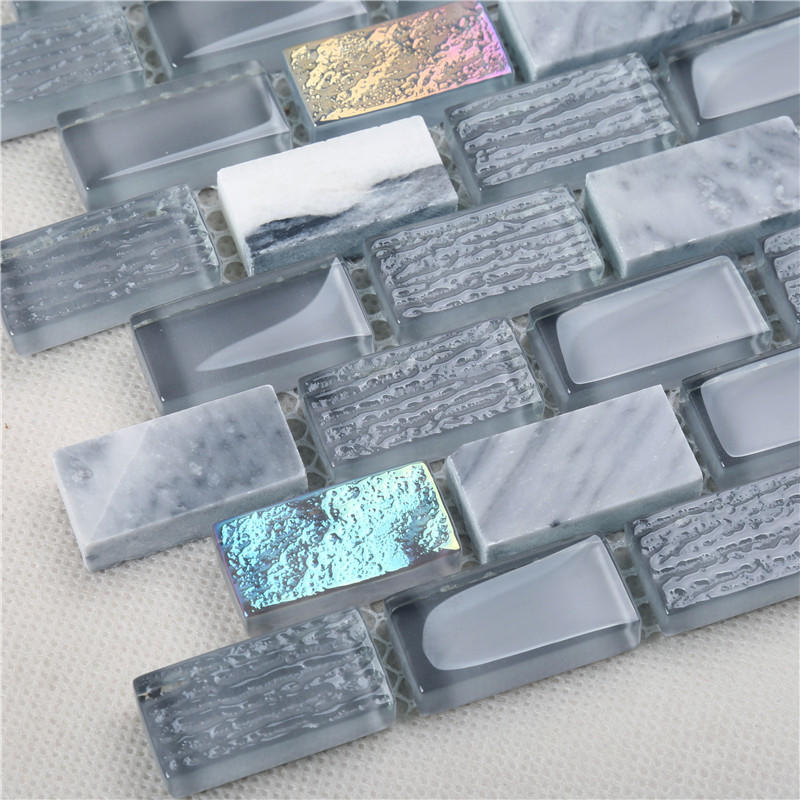 Gray Iridescent 15*30 Electroplating Glass Mix Stone Mosaic TIles
