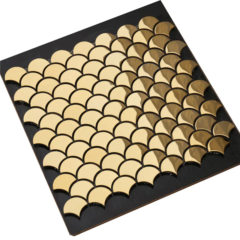 Wall Decor Gold Fish Scale/Fan Shaped  Mosaic Tile