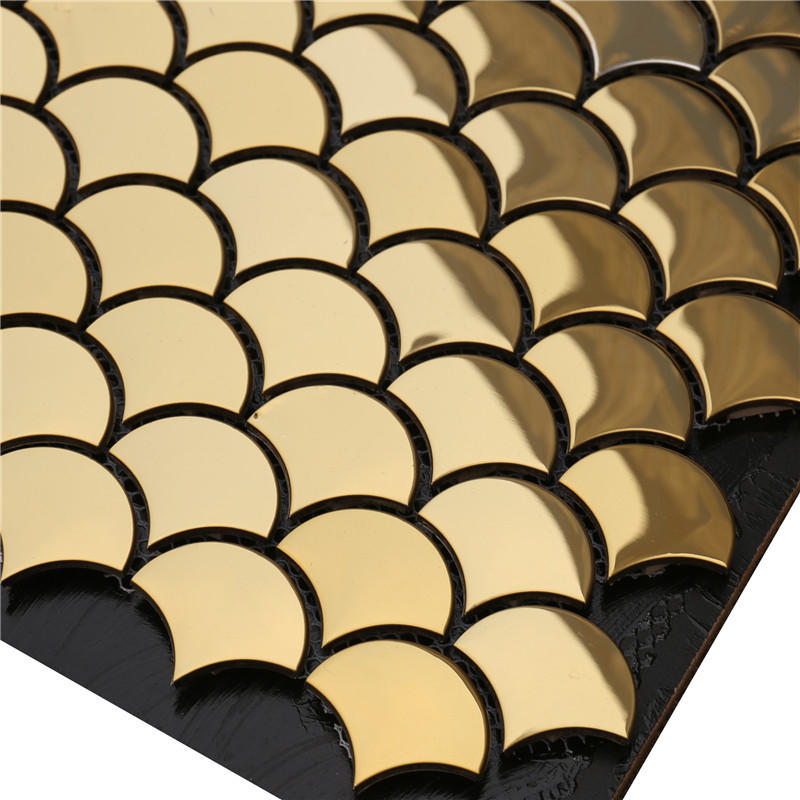 Wall Decor Gold Fish Scale/Fan Shaped  Mosaic Tile