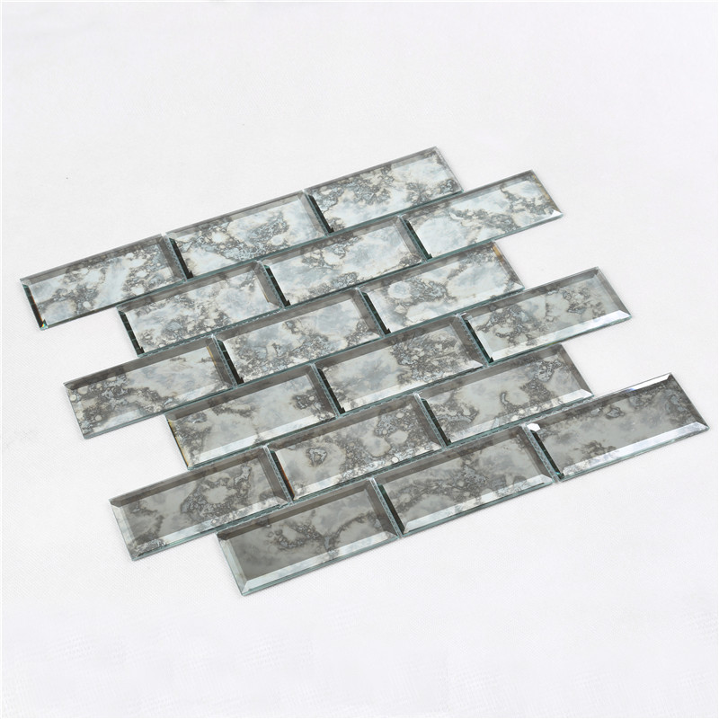 Antique Pattern Silver Subway Tile Rectangle Shape Mirror Mosaic Tile HFG21