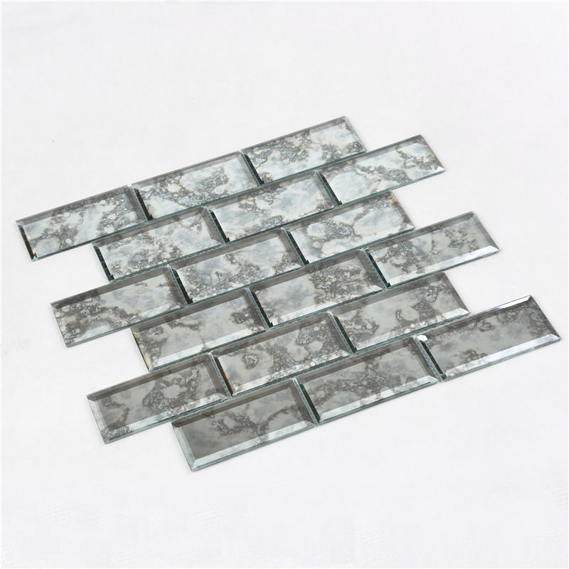Antique Pattern Silver Subway Tile Rectangle Shape Mirror Mosaic Tile HFG21