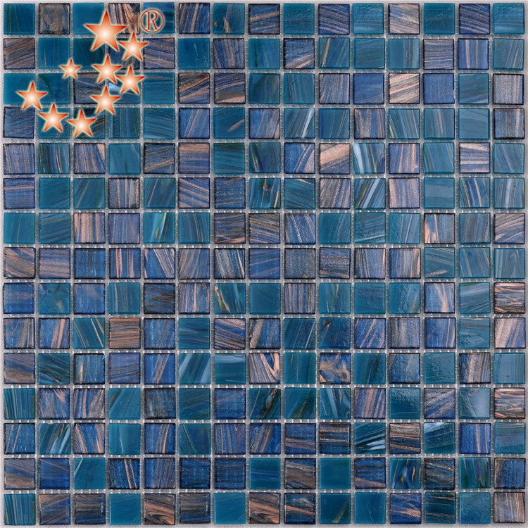 China Dark Blue Swimming Pool 4mm Thickness Glass Mosaic Tile NO-303E