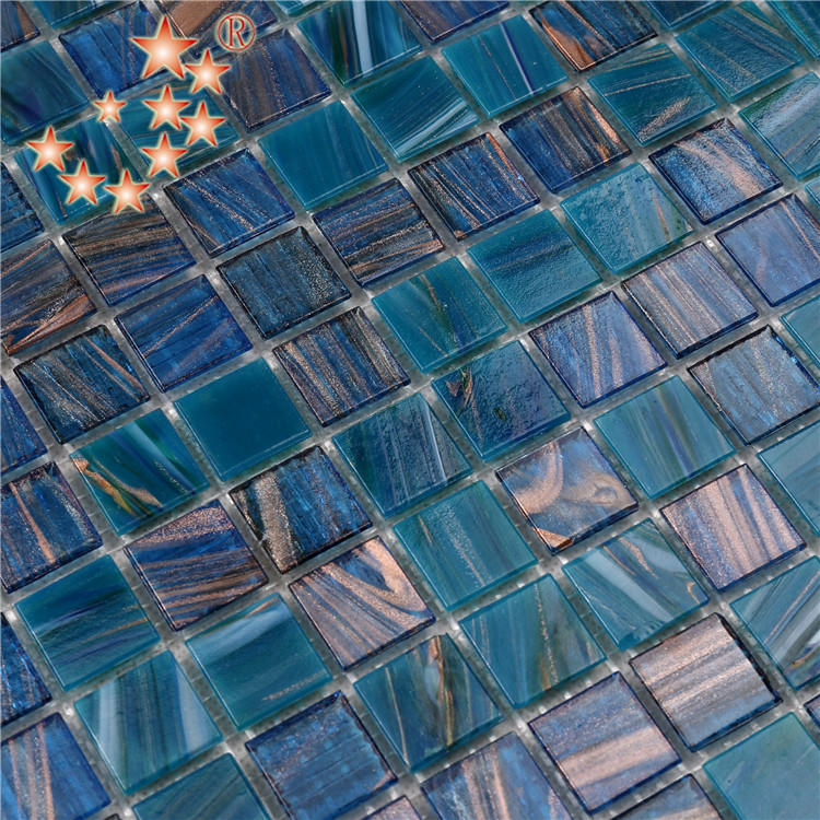 China Dark Blue Swimming Pool 4mm Thickness Glass Mosaic Tile NO-303E