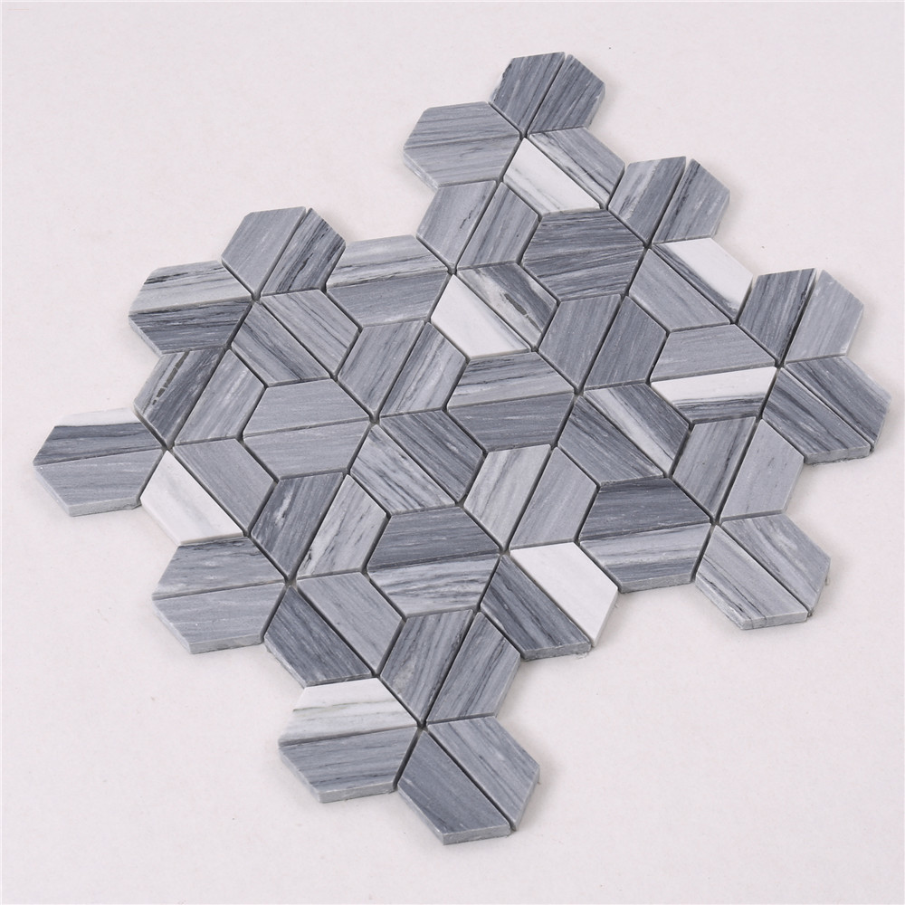 HTA6 Arrow Shape White Gray Stone Marble Mosaic Backsplash Tile