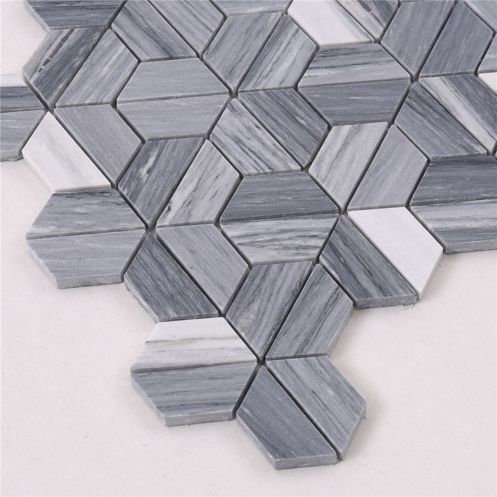 HTA6 Arrow Shape White Gray Stone Marble Mosaic Backsplash Tile