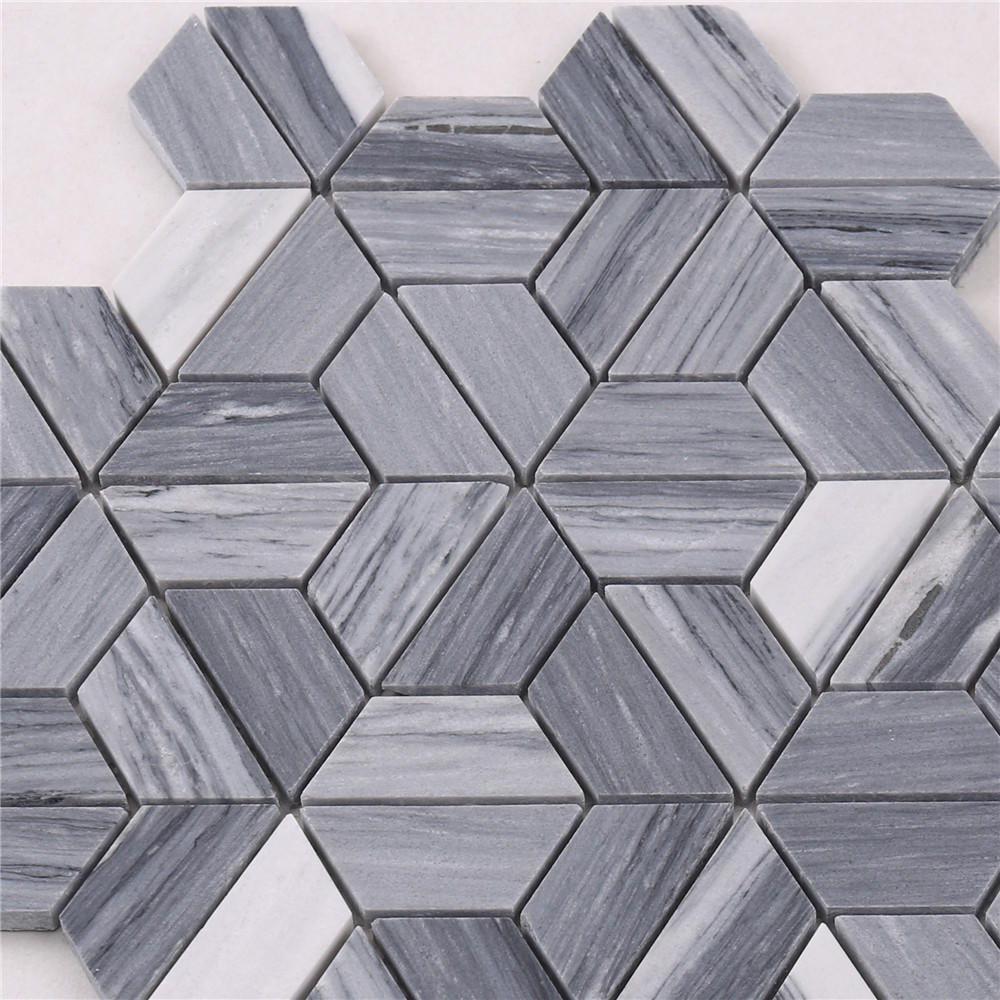 HTA6 Arrow Shape White Gray Stone Marble Mosaic Backsplash Tile