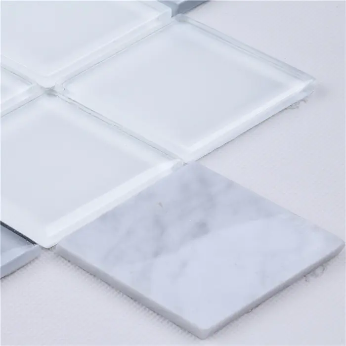 Premium White 3d Diamond Shape Glass Carrara Marble Mosaic Wall Tiles HMB247