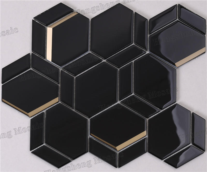 Modern  Irregular Beveled Mix Pattern Glass Mosaic Tiles HMB275