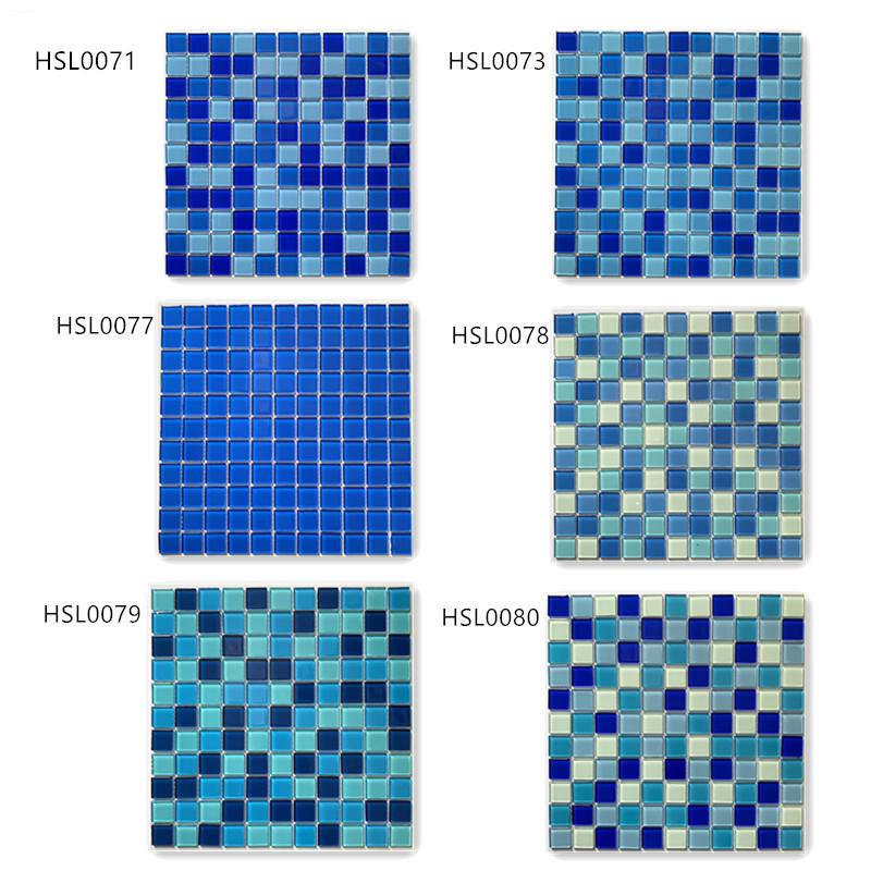 1x1 Blue Crystal Glass Mosaic for Swimming Pool HSL0077